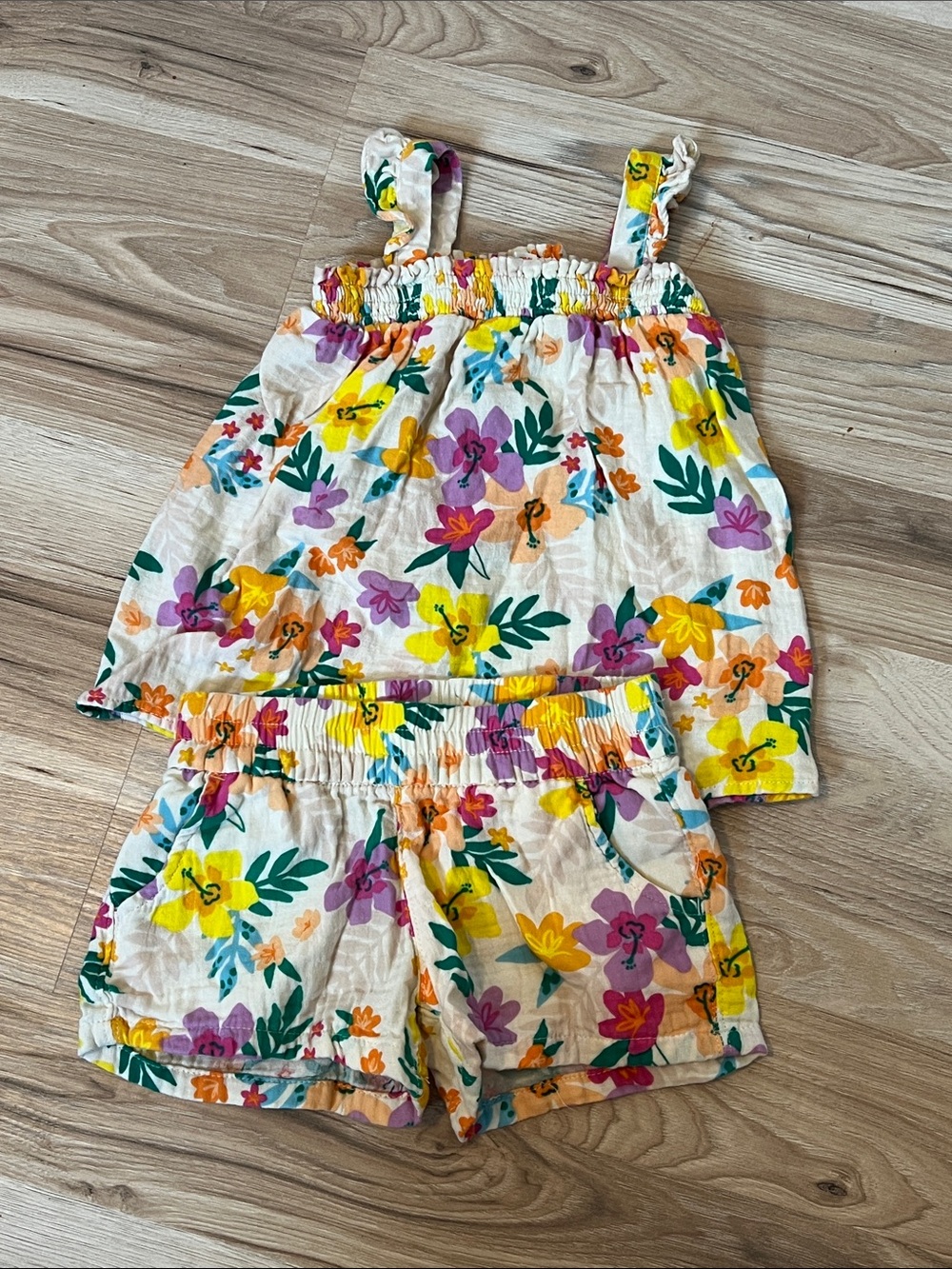 Cat & Jack White Floral Tank Top and Shorts Set - Yellow, Purple, Pink, Green
